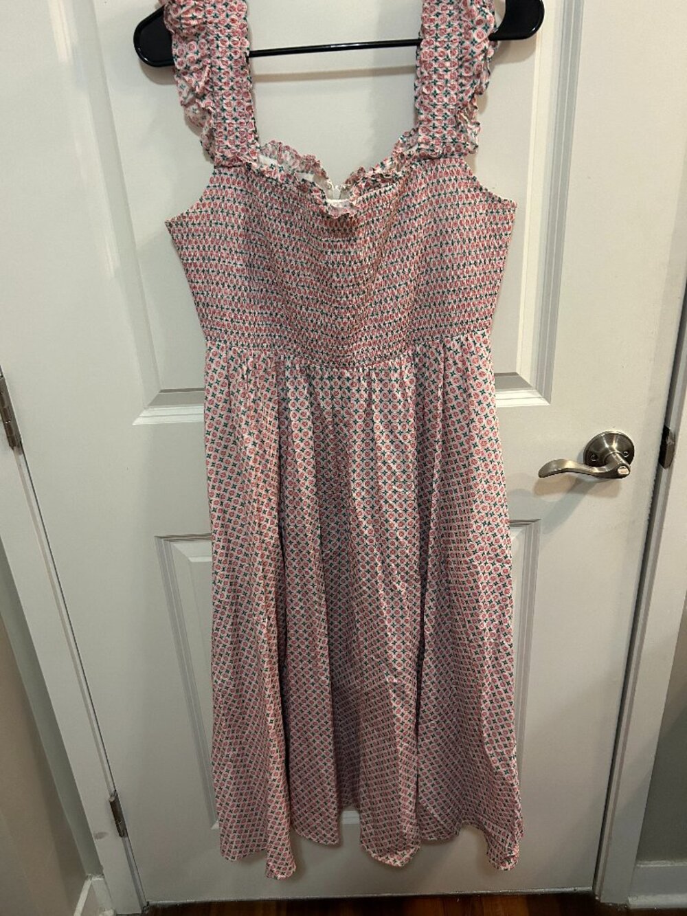Boden Frill Detail Jersey Floral Midi Dress Smocked Cottagecore Boho US 10 UK 14